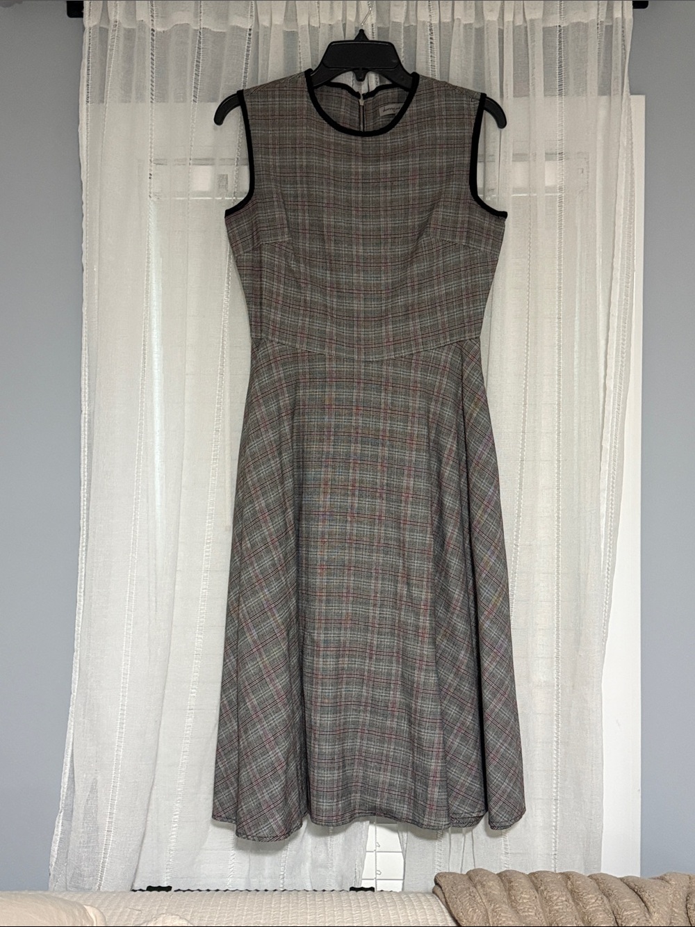 Sleeveless Gray Plaid A-Line Dress